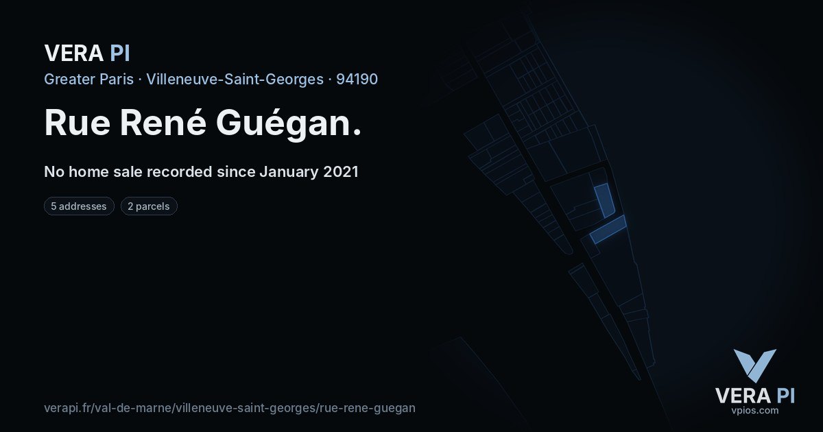 Rue René Guégan, Villeneuve-Saint-Georges at night – every parcel coloured by the prices around it, the street's own parcels lit