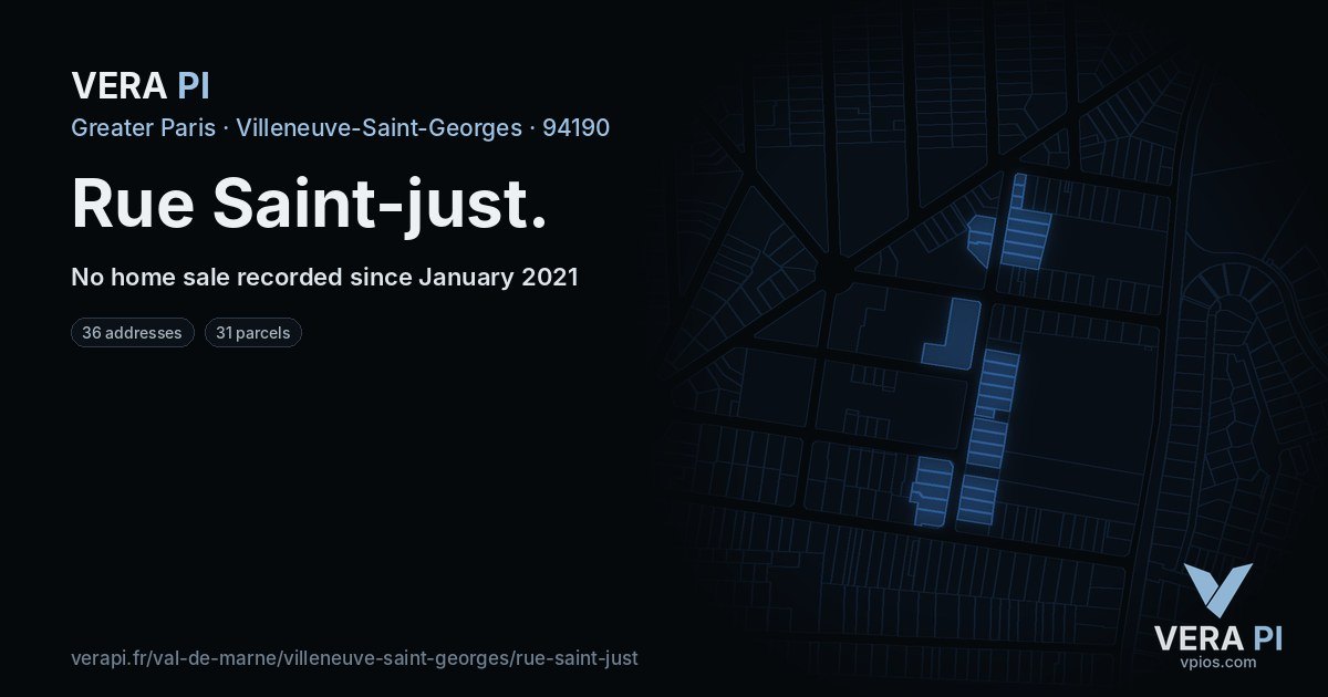 Rue Saint-just, Villeneuve-Saint-Georges at night – every parcel coloured by the prices around it, the street's own parcels lit