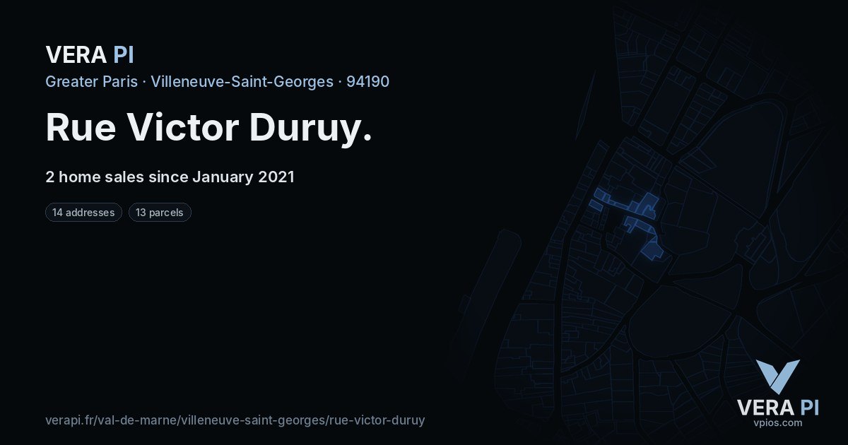 Rue Victor Duruy, Villeneuve-Saint-Georges at night – every parcel coloured by the prices around it, the street's own parcels lit