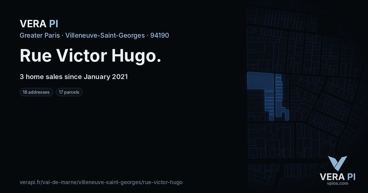 Rue Victor Hugo, Villeneuve-Saint-Georges at night – every parcel coloured by the prices around it, the street's own parcels lit