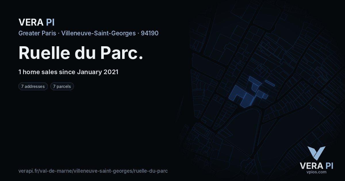 Ruelle du Parc, Villeneuve-Saint-Georges at night – every parcel coloured by the prices around it, the street's own parcels lit