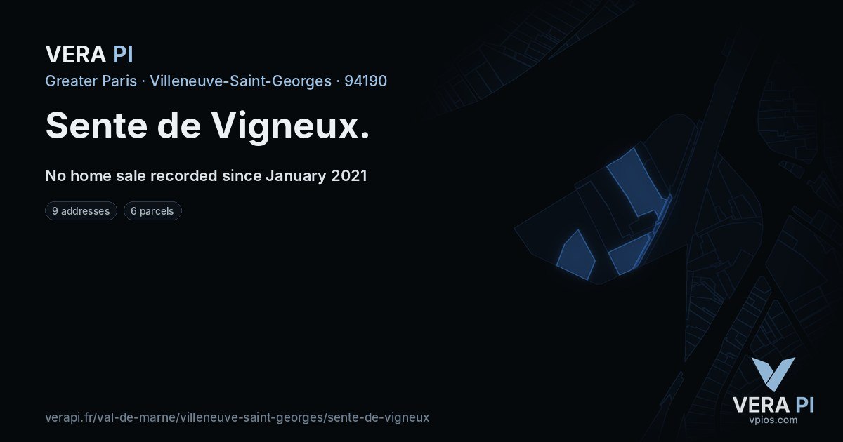 Sente de Vigneux, Villeneuve-Saint-Georges at night – every parcel coloured by the prices around it, the street's own parcels lit