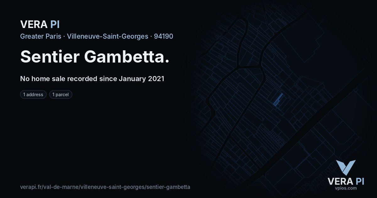 Sentier Gambetta, Villeneuve-Saint-Georges at night – every parcel coloured by the prices around it, the street's own parcels lit