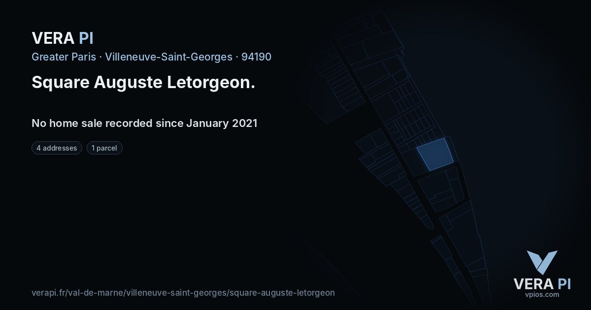 Square Auguste Letorgeon, Villeneuve-Saint-Georges at night – every parcel coloured by the prices around it, the street's own parcels lit