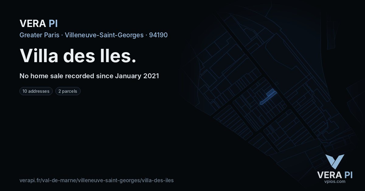 Villa des Iles, Villeneuve-Saint-Georges at night – every parcel coloured by the prices around it, the street's own parcels lit