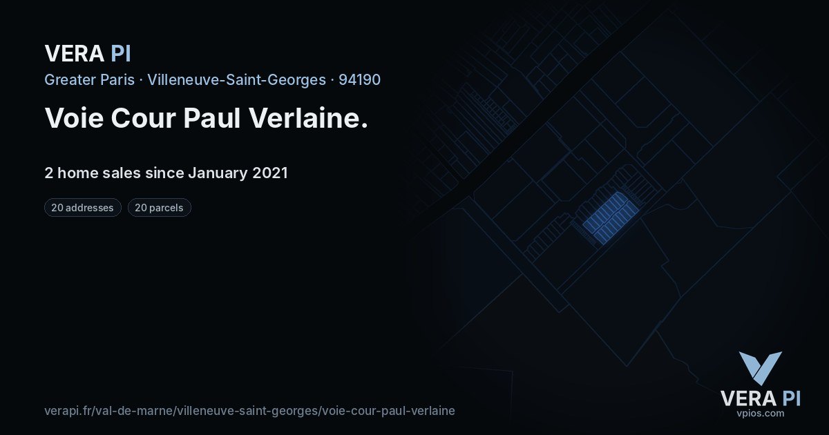 Voie Cour Paul Verlaine, Villeneuve-Saint-Georges at night – every parcel coloured by the prices around it, the street's own parcels lit