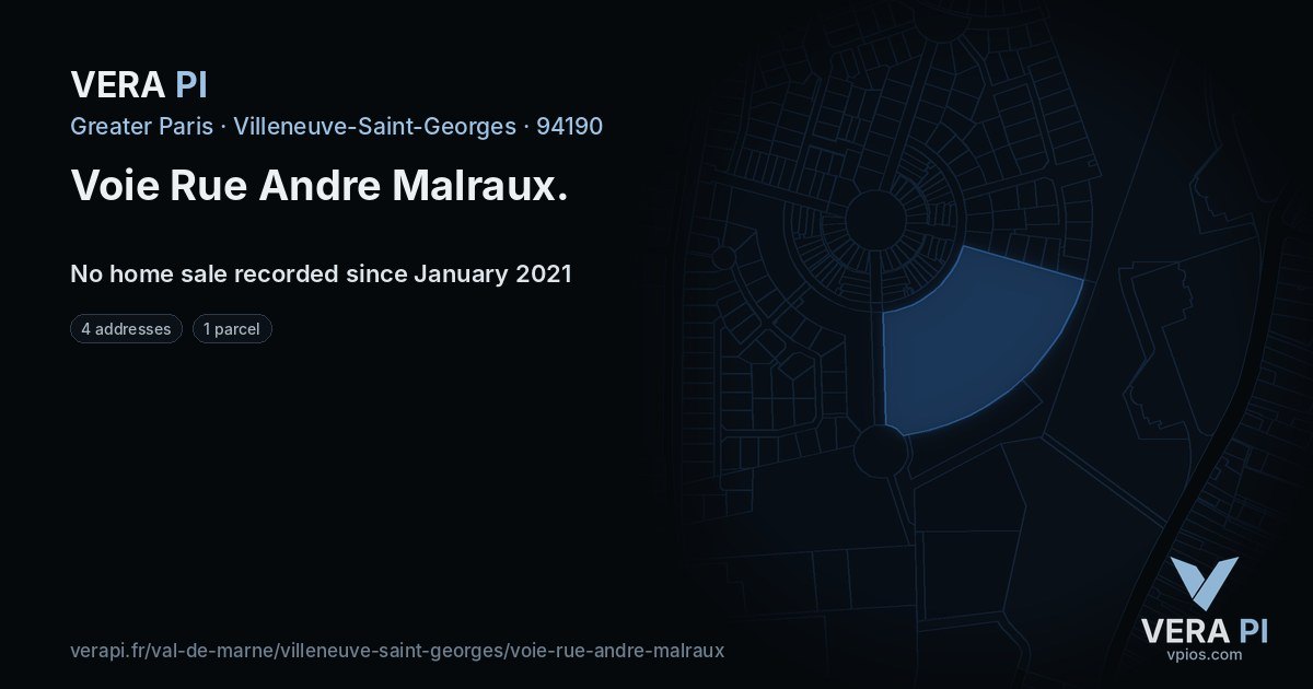 Voie Rue Andre Malraux, Villeneuve-Saint-Georges at night – every parcel coloured by the prices around it, the street's own parcels lit