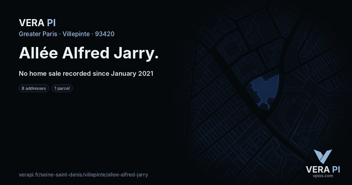 Allée Alfred Jarry, Villepinte at night – every parcel coloured by the prices around it, the street's own parcels lit