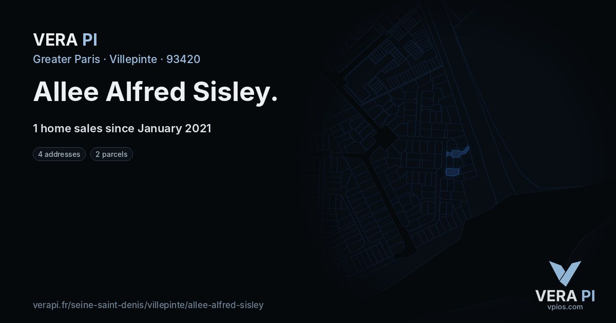 Allee Alfred Sisley, Villepinte at night – every parcel coloured by the prices around it, the street's own parcels lit