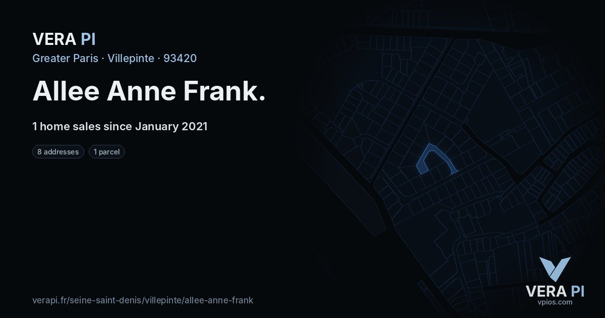 Allee Anne Frank, Villepinte at night – every parcel coloured by the prices around it, the street's own parcels lit