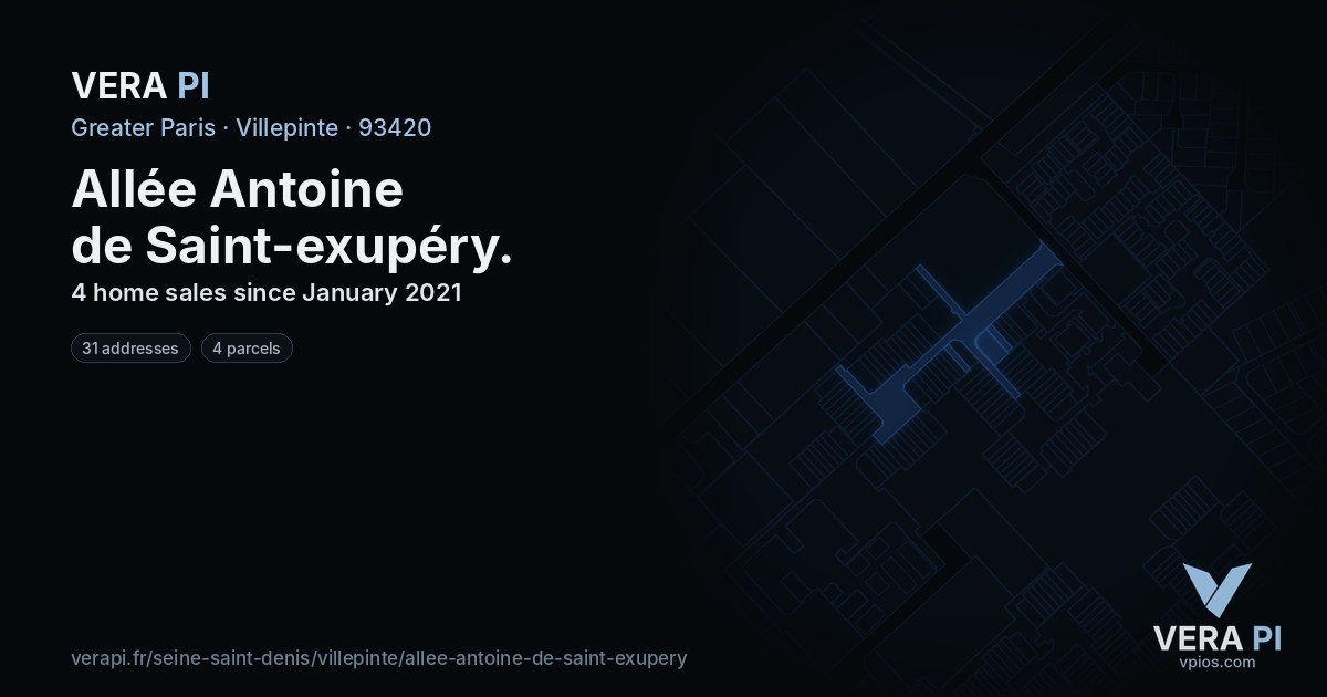 Allée Antoine de Saint-exupéry, Villepinte at night – every parcel coloured by the prices around it, the street's own parcels lit