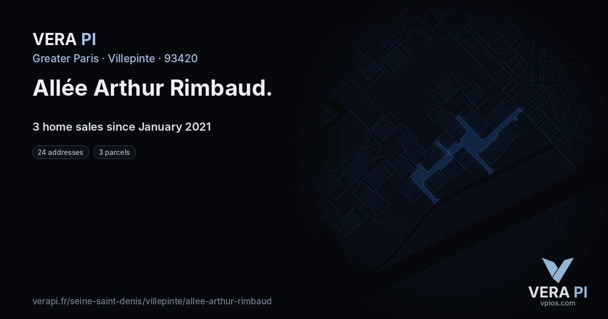 Allée Arthur Rimbaud, Villepinte at night – every parcel coloured by the prices around it, the street's own parcels lit