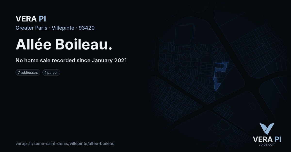 Allée Boileau, Villepinte at night – every parcel coloured by the prices around it, the street's own parcels lit