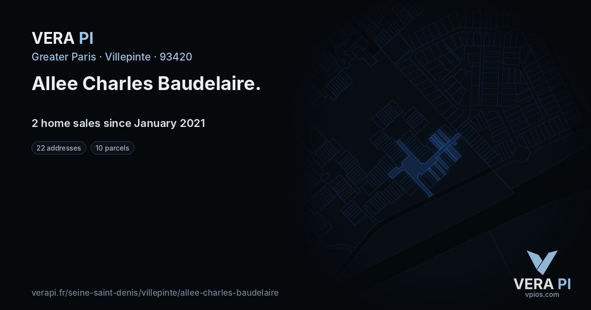 Allee Charles Baudelaire, Villepinte at night – every parcel coloured by the prices around it, the street's own parcels lit