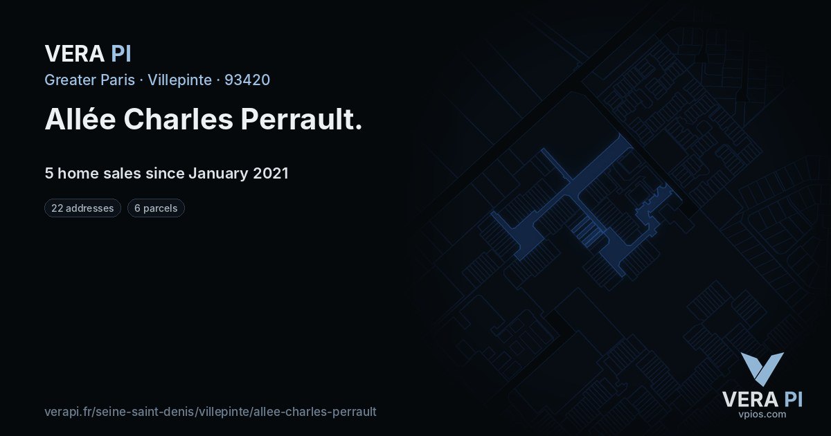 Allée Charles Perrault, Villepinte at night – every parcel coloured by the prices around it, the street's own parcels lit