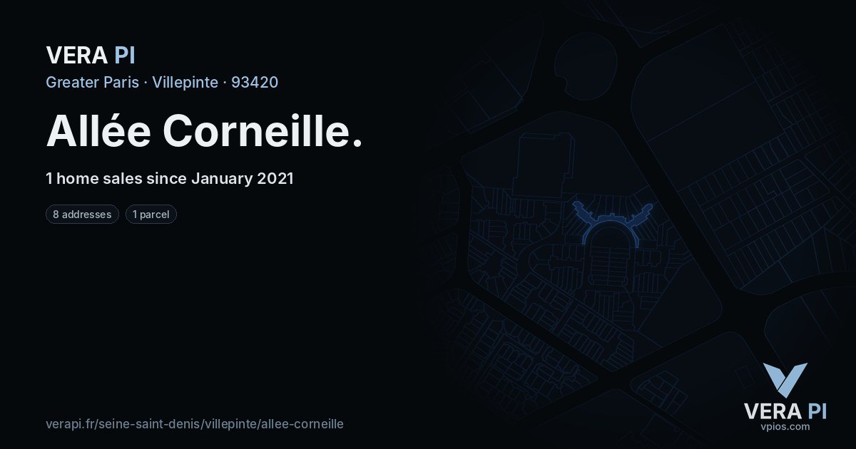 Allée Corneille, Villepinte at night – every parcel coloured by the prices around it, the street's own parcels lit