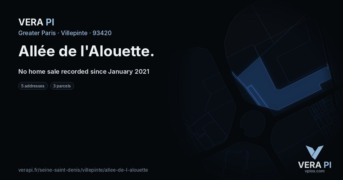 Allée de l'Alouette, Villepinte at night – every parcel coloured by the prices around it, the street's own parcels lit