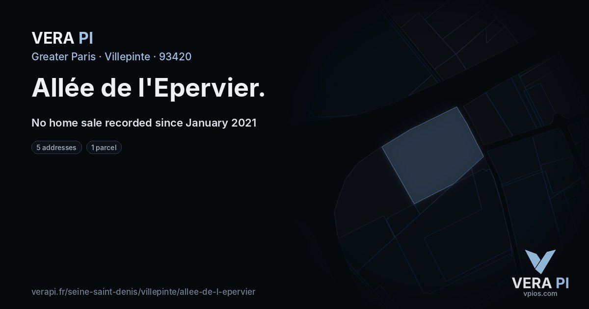 Allée de l'Epervier, Villepinte at night – every parcel coloured by the prices around it, the street's own parcels lit