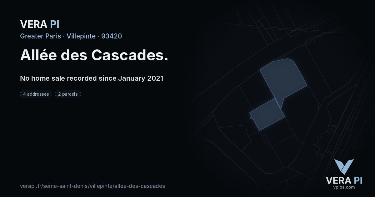 Allée des Cascades, Villepinte at night – every parcel coloured by the prices around it, the street's own parcels lit