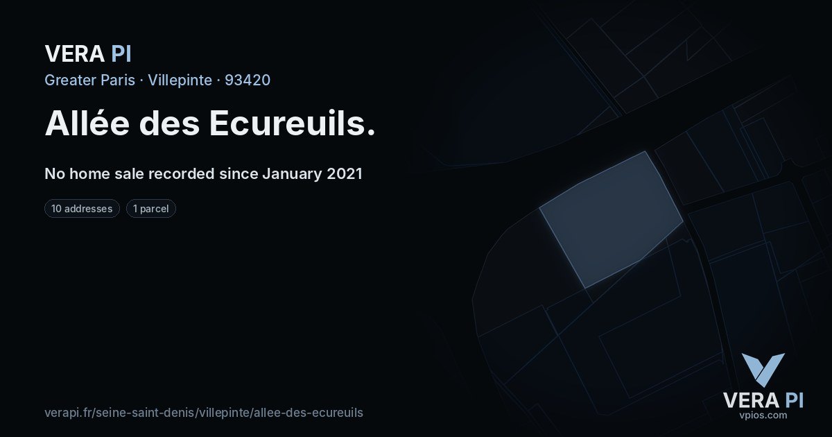 Allée des Ecureuils, Villepinte at night – every parcel coloured by the prices around it, the street's own parcels lit