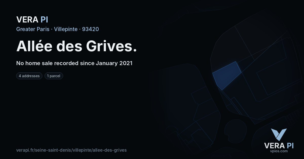 Allée des Grives, Villepinte at night – every parcel coloured by the prices around it, the street's own parcels lit