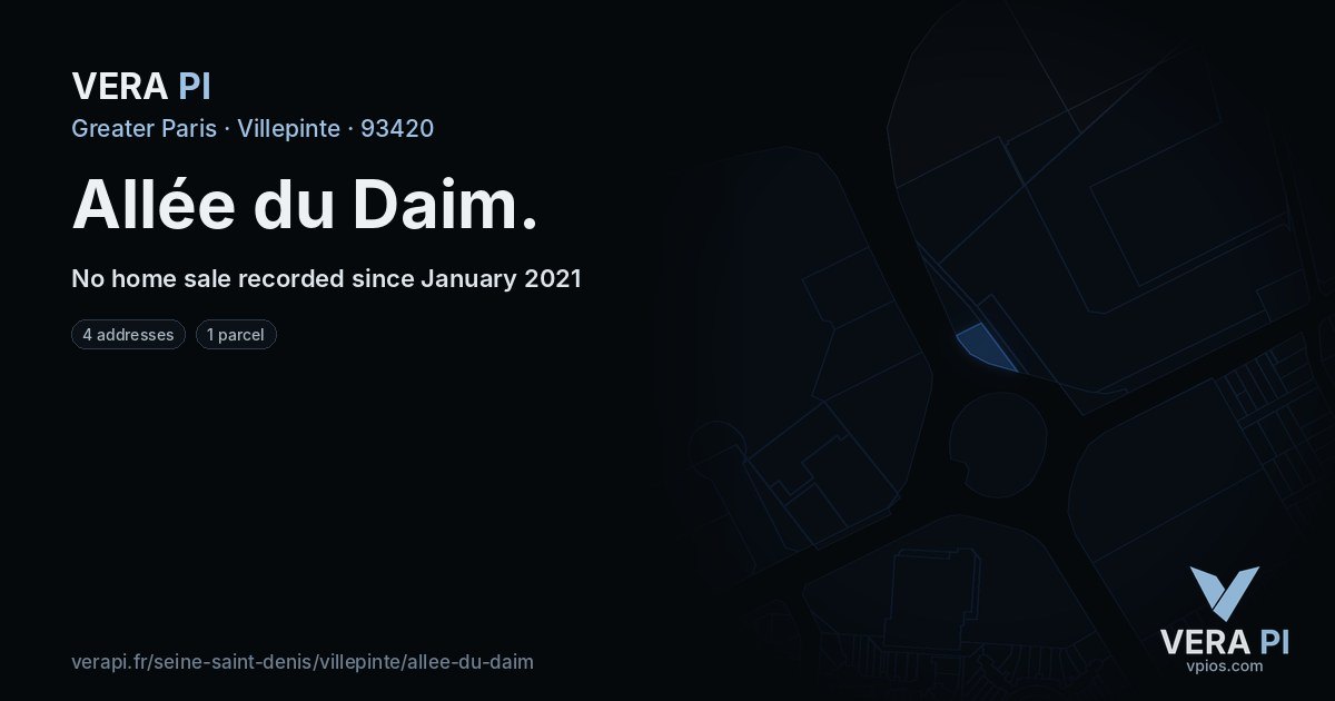 Allée du Daim, Villepinte at night – every parcel coloured by the prices around it, the street's own parcels lit