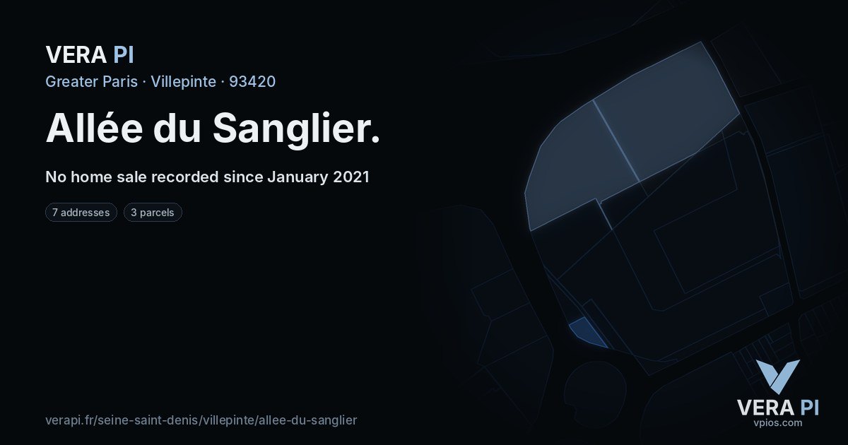 Allée du Sanglier, Villepinte at night – every parcel coloured by the prices around it, the street's own parcels lit