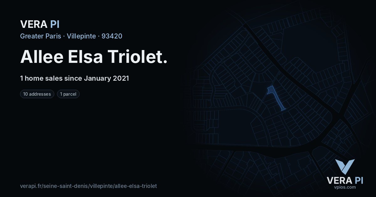Allee Elsa Triolet, Villepinte at night – every parcel coloured by the prices around it, the street's own parcels lit