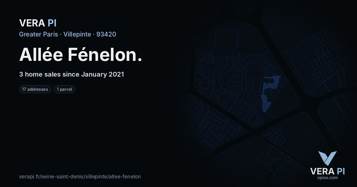 Allée Fénelon, Villepinte at night – every parcel coloured by the prices around it, the street's own parcels lit