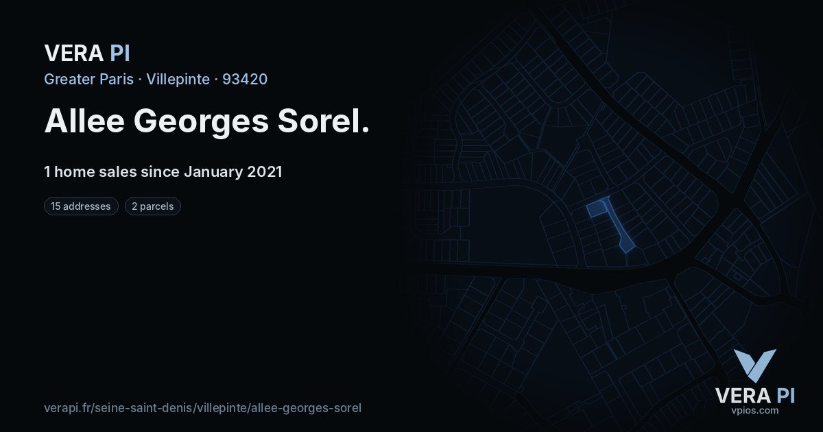 Allee Georges Sorel, Villepinte at night – every parcel coloured by the prices around it, the street's own parcels lit