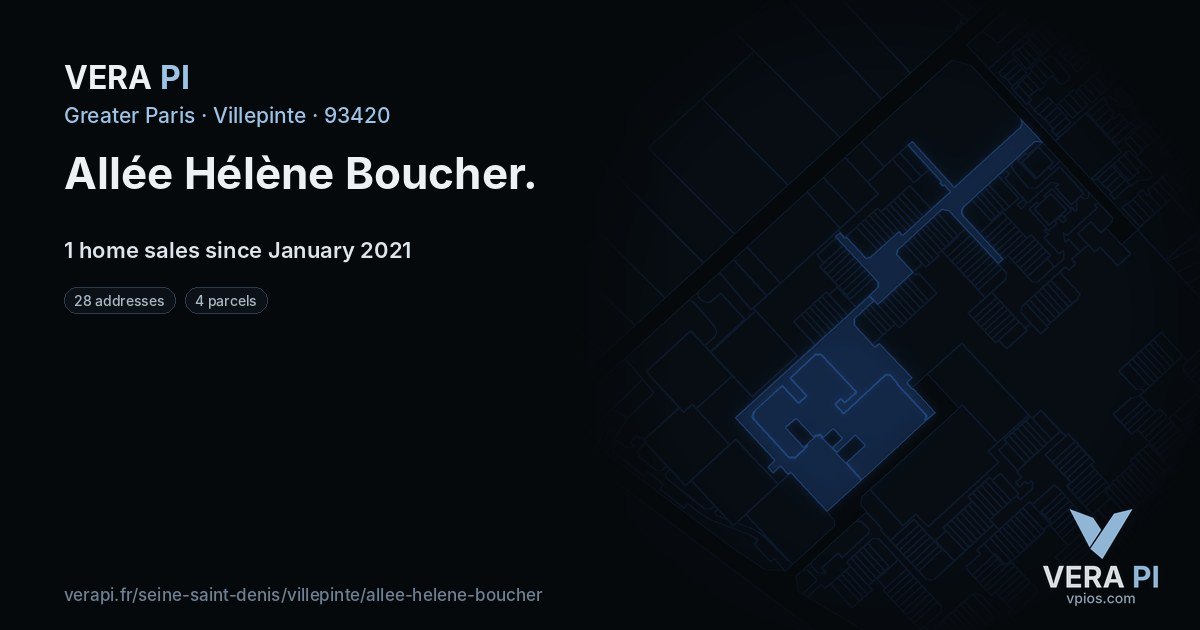 Allée Hélène Boucher, Villepinte at night – every parcel coloured by the prices around it, the street's own parcels lit
