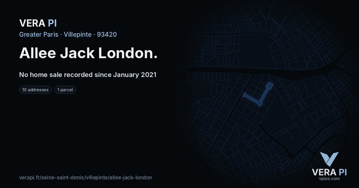 Allee Jack London, Villepinte at night – every parcel coloured by the prices around it, the street's own parcels lit