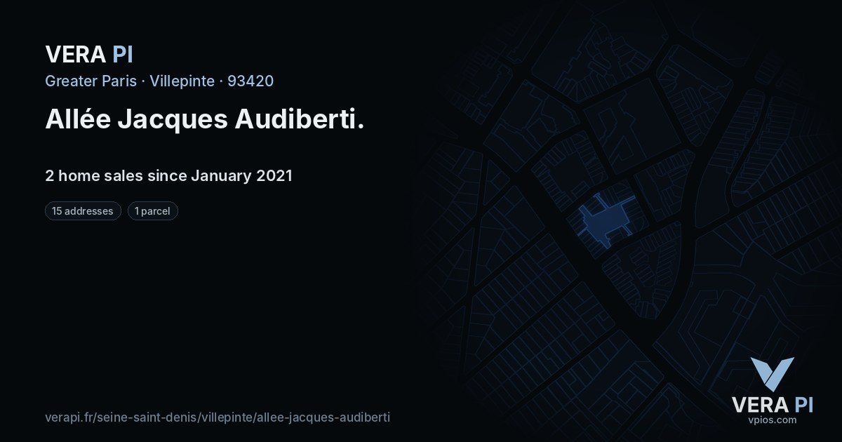 Allée Jacques Audiberti, Villepinte at night – every parcel coloured by the prices around it, the street's own parcels lit