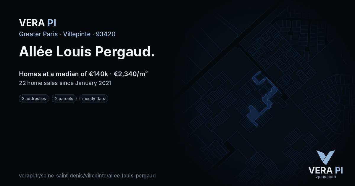 Allée Louis Pergaud, Villepinte at night – every parcel coloured by the prices around it, the street's own parcels lit