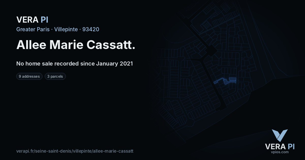 Allee Marie Cassatt, Villepinte at night – every parcel coloured by the prices around it, the street's own parcels lit