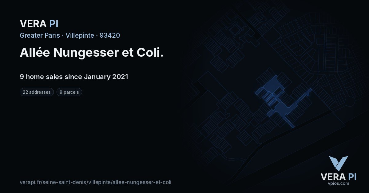 Allée Nungesser et Coli, Villepinte at night – every parcel coloured by the prices around it, the street's own parcels lit