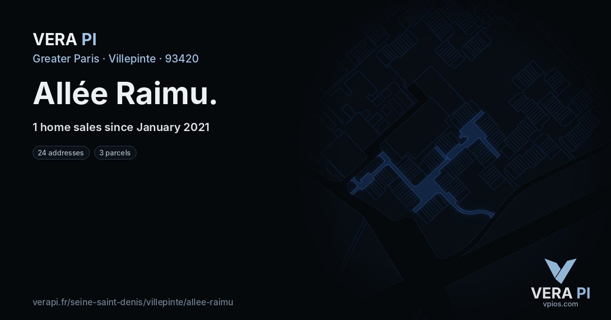 Allée Raimu, Villepinte at night – every parcel coloured by the prices around it, the street's own parcels lit