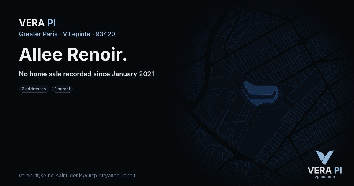Allee Renoir, Villepinte at night – every parcel coloured by the prices around it, the street's own parcels lit