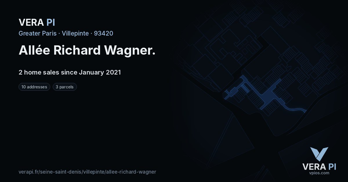 Allée Richard Wagner, Villepinte at night – every parcel coloured by the prices around it, the street's own parcels lit