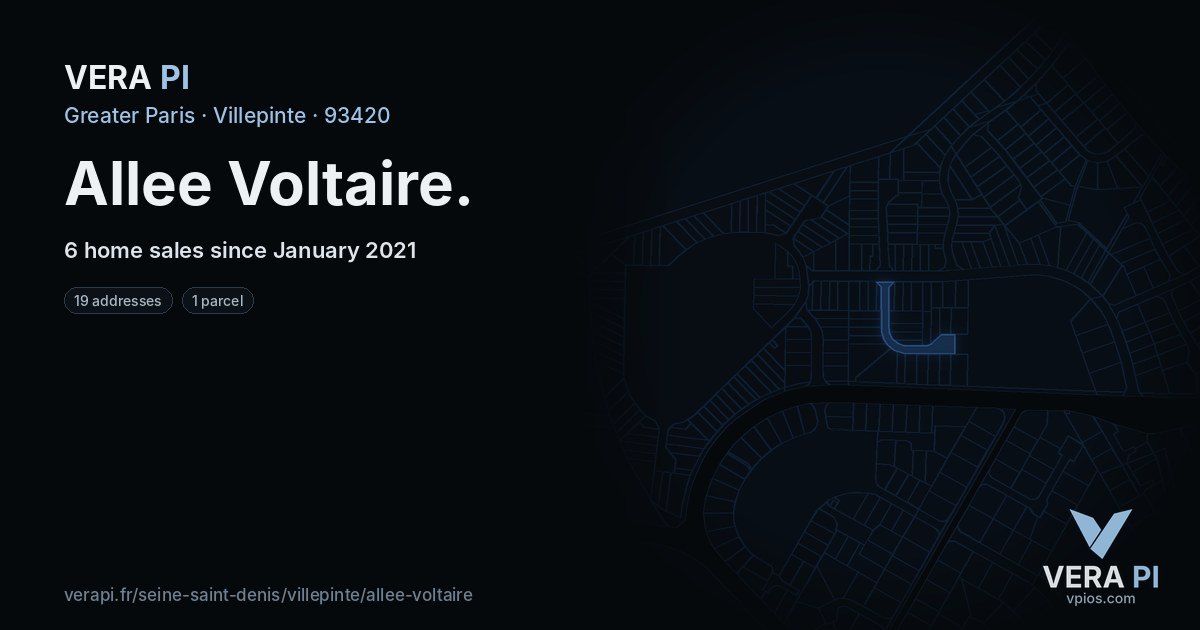 Allee Voltaire, Villepinte at night – every parcel coloured by the prices around it, the street's own parcels lit