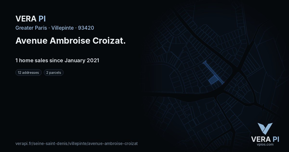Avenue Ambroise Croizat, Villepinte at night – every parcel coloured by the prices around it, the street's own parcels lit