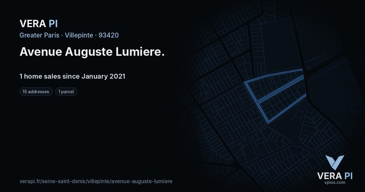 Avenue Auguste Lumiere, Villepinte at night – every parcel coloured by the prices around it, the street's own parcels lit