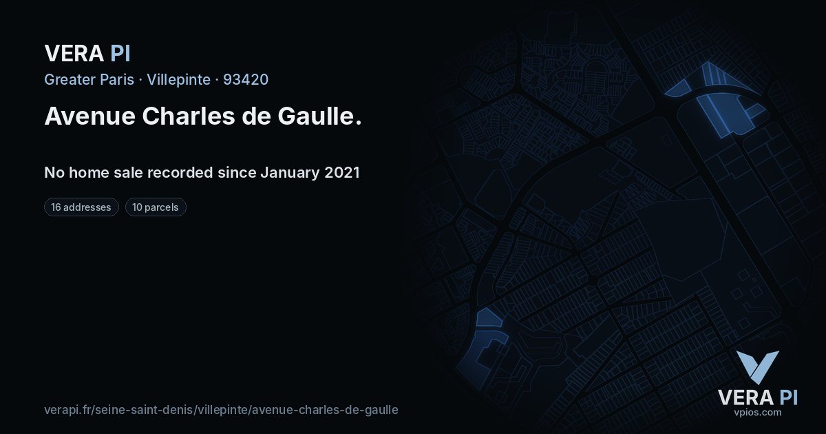 Avenue Charles de Gaulle, Villepinte at night – every parcel coloured by the prices around it, the street's own parcels lit