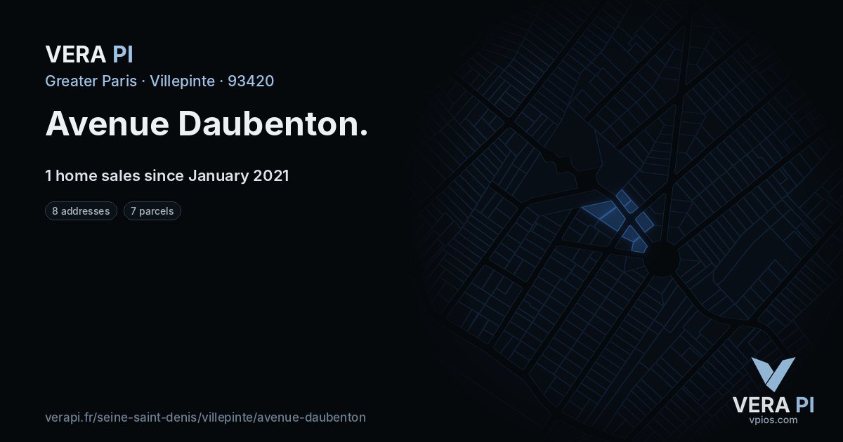 Avenue Daubenton, Villepinte at night – every parcel coloured by the prices around it, the street's own parcels lit