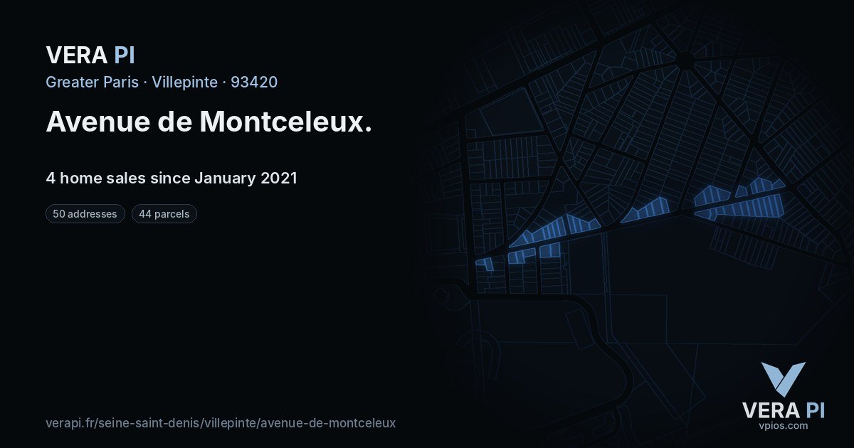 Avenue de Montceleux, Villepinte at night – every parcel coloured by the prices around it, the street's own parcels lit