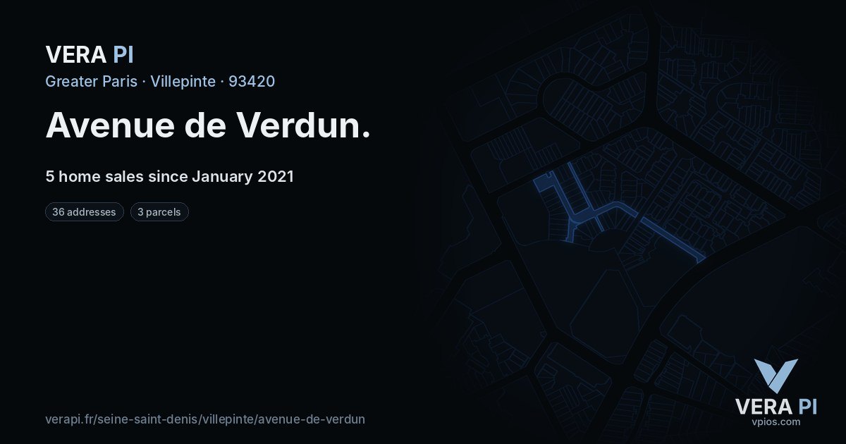Avenue de Verdun, Villepinte at night – every parcel coloured by the prices around it, the street's own parcels lit