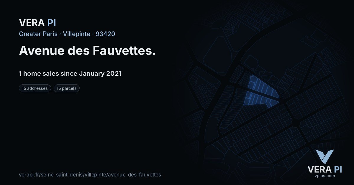 Avenue des Fauvettes, Villepinte at night – every parcel coloured by the prices around it, the street's own parcels lit
