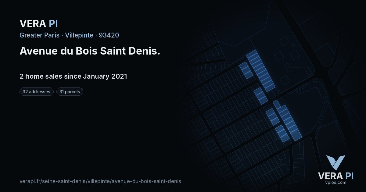 Avenue du Bois Saint Denis, Villepinte at night – every parcel coloured by the prices around it, the street's own parcels lit