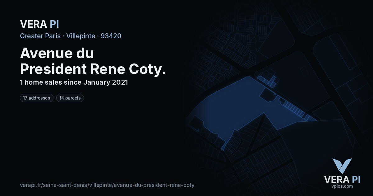 Avenue du President Rene Coty, Villepinte at night – every parcel coloured by the prices around it, the street's own parcels lit