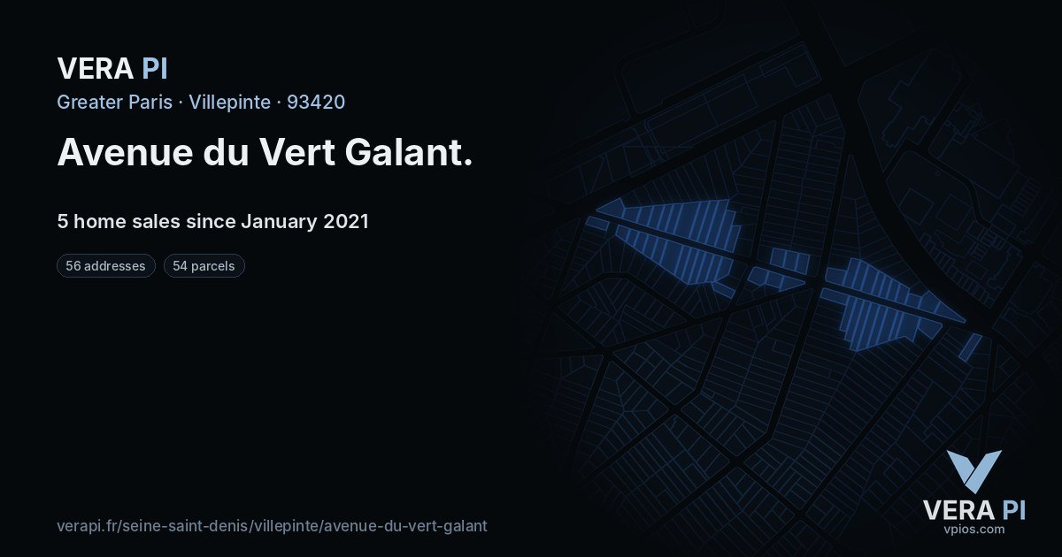 Avenue du Vert Galant, Villepinte at night – every parcel coloured by the prices around it, the street's own parcels lit